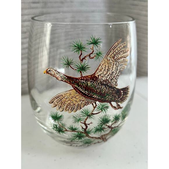 Vintage West Virginia Glass Hand Made Pitcher and 6 glasses hunting lodge birds - Picture 7 of 11